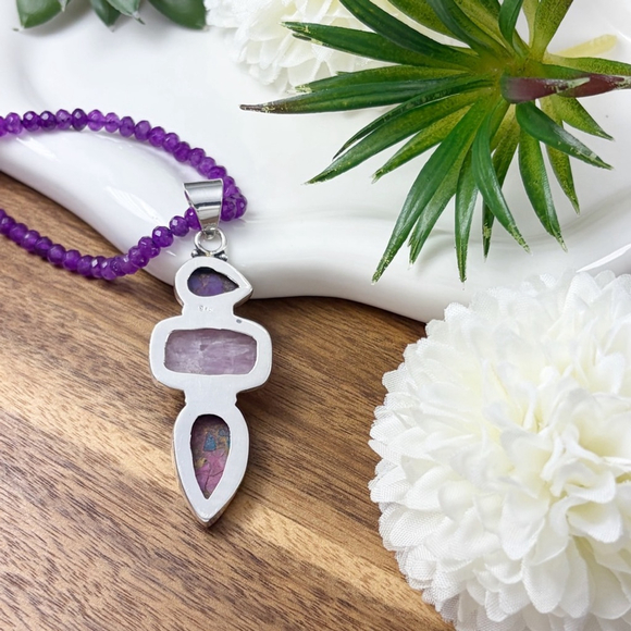 Purple Copper Turquoise Kyanite & Pink Dahlia Turquoise Pendant Southwest 925 - Picture 5 of 6